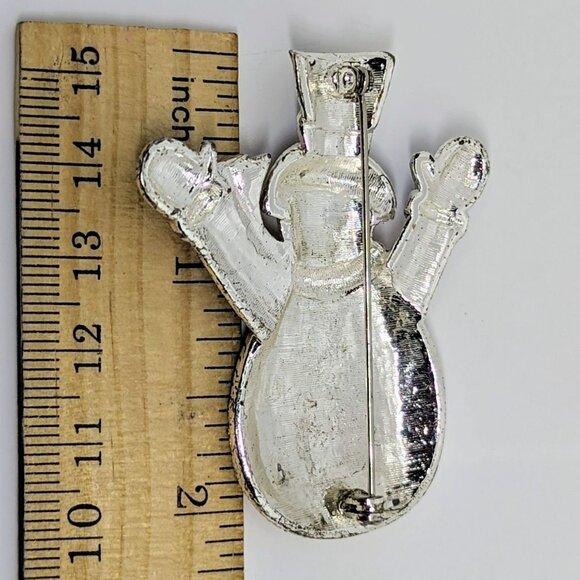 Patriotic Snowman Glittered Enamel Pin Brooch Red White Blue Stars 2" Vintage St - Picture 2 of 2